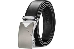TANGCHAO Ceinture Hommes Réglable à Cliquet Boucle Automatique Ceinture en Cuir pour Homme 35mm de Large Noir 115-145cm