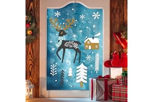 WandSticker4U®- Adesivi finestre Natale bambini RENNA nel BOSCO INVERNALE I Adesivi natalizi per finestre riutilizzabili fiocchi di neve I Decorazioni vetrofanie natalizie per finestre bambini