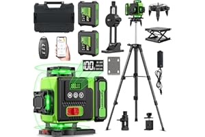 Lambluefly Niveau Laser avec Trepied 4 x 360°, 4D 16 Lignes Laser Chantier avec 2 x 5000mAh Batterie & Affichage LED, Niveau Laser 360 Autonivelant, APP, Télécommande, IP54 Étanche et Anti-Poussière