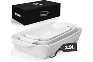 MIAMIO – Ensemble de 3 plats à gratin/Plat à cuisson rectangulaire en céramique, ensemble empilable de 3 pièces, 850 ml, 1650 ml, 2900 ml – Lave-vaisselle et four compatibles – Collection Palmanova