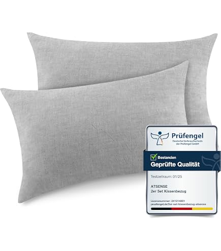 ATsense Set Di 2 Federe Cuscino 40x80 Cm, 100% Cotone Lavato, Grigio Scuro, Con Cerniera, OEKO-TEX