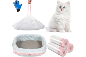 AMALAN EU Amalan Lot de 30 Sacs à Litière XXL pour Chat (91x45 cm) avec Peigne & Gants Offerts - Sacs Anti-Griffes Extra Épais 0.03mm - Cordons de Serrage - Compatible Litières Automatiques/Grandes