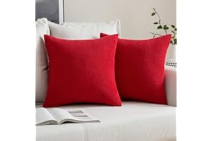 MIULEE Ozdobne kwadratowe poszewki na poduszki ze sztruksu miękkie granulki solidne poszewki na poduszkę na sofę do sypialni czerwona 40 cm x 40 cm 2 sztuki