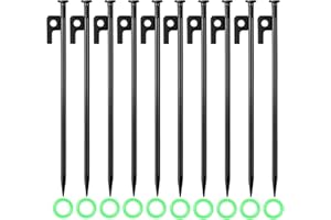 BEOIUCZZY 35 cm Anclajes de suelo, 10 unidades de piquetas de tierra, piquetas estables, estacas de metal estables, piquetas para tienda de campaña, a prueba de tormentas, clavos de tienda de campaña al aire