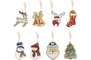 FEELAVA Christmas Diamond Painting Keychain,8 Pack DIY Rhinestone Keyrings Kits for Kids,Full Drill Crystal Cute Keychain Art Craft Key Chain Pendant for Handbag Charms Pendant Gift