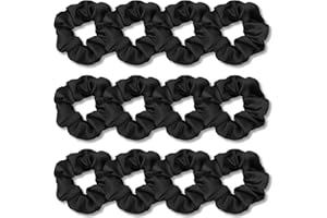 VENUSTE Scrunchies for Women, Premium Satin Softer Than Silk, Bobbles Hair Bands for Women's Hair Accessories, 12 Pack (Black)