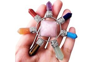 Lovionus89 Cristales y piedras curativas, 7 puntos de cristal Reiki, piramidal, generador de energía, chakra, piedras decorativas, cuarzo rosa