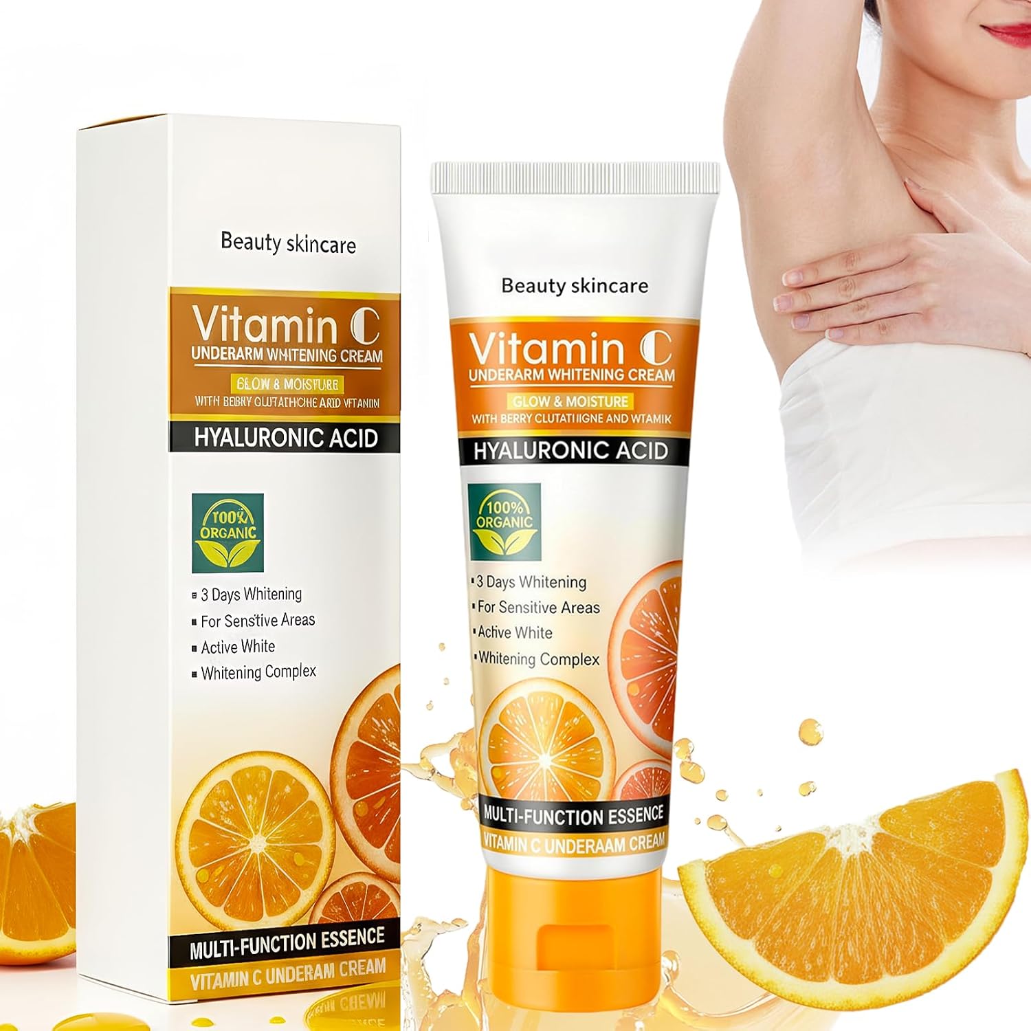 Crema Axilas, crema blanqueadora con vitamina C, Crema Aclarante de Axilas, Entreperna, Codos y Rodillas, Zonas Sensibles y Privadas, mujeres y hombres, 50g