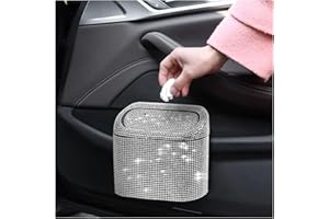 JNNJ Mini Poubelles Voiture En Diamant, Poubelle Auto Avec Couvercle, Bling Petite Poubelle Pour Voiture, Couvercle Poubelle Auto Anti-Fuite, pour Chambre Bureau(Blanc)