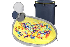 Landici Toy Storage Box Organiser and Play Mat- 2-in-1 Toy Storage Chest Bin for Kids, Collapsible Toy Basket Box for Boys & Girls, Large Building Blocks Storage Holder for Playroom (Blue)