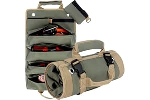 JENABOM Roll Up Tool Bag, Oxford Cloth Roll Tool Organizer with 4 Zipper Pockets and 2 Detachable Pouches Wrench Roll Up Pouch Bag Multi-Purpose Tool Roll Organizer for Mechanic Electrician