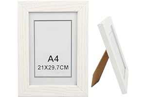 H HANSEL HOME Cornice Legno A4, Cornice Bianca Foto 21x29.7cm con Pannello in Vetro per Tavolo e Parete