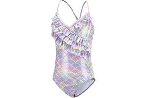 Aisyee Maillot de Bain Fille Maillot Une pièce Fille Maillot de Bain Une épaule pour Enfant Fille Maillot de Bain Natation hawaïens à Volants Fille 5-16 Ans