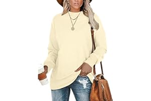 WNEEDU Donna Magliette Maniche Lunghe Felpa Donna Senza Cappuccio Girocollo Oversized Basic Casual T-Shirt Blusa Tops