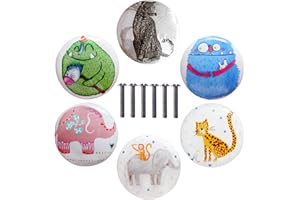 ZFKXGS 6 Stück Möbelknöpfe Kinder Tier Vintage Keramik Schrankknöpfe Runde Schubladenknöpfe Türknöpfe Türknauf Schubladenknauf Türgriffe Küche für Kommode Kinderzimmer Holz Schränke Wohnzimmer (D)