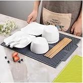 Tanemce B&uuml;y&uuml;k Boy Silikon Su Toplamaz Bulaşık Kurutma Matı Bulaşıklık - Bulaşık Altlığı 44 X 33 Cm, Antrasit