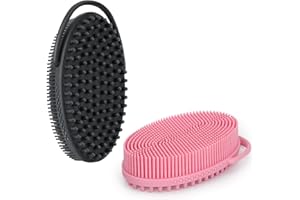 FREATECH Spazzola Scrub Corpo in Silicone con Manico Anello - Spazzola Bagno Doccia Esfoliante a 2 Lati per Pulizia Profonda e Massaggio, Facile da Tenere e Appendere, Più Igienico, Nero & Rosa