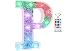 Tosakey Light Up Letters, LED Lights Sign 18 Color Changing 26 Alphabet Glitter Shiny Letter Lights Gifts for Girls Women Birthday Christmas Bedroom Party Wedding Decoration (P)