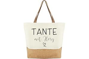 Tarklanda Jutebeutel Tante mit Herz, Jute Baumwolltasche Frauen, Einkaufstasche als Geburtstagsgeschenke, Dankesgeschenke, Geschenke für Tanten zum Geburtstag, Abschied