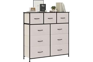 Farini 9 Drawers Dresser for Bedroom, Fabric Drawers Chest Tower with Durable Steel Frame, MDF Top and Adjustable Feet for Bedroom & Home Organization
