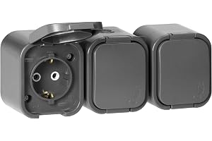 MIRATIC Trippel Utanpåliggande Schuko Uttag IP54 med Lock Stänkskyddat Eluttag 16A 250V Garage Verkstad Trädgård