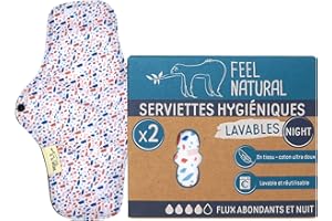 PHARMA'PROTECT- Lot de 2 Serviettes Hygiéniques Lavables - Pour Flux Abondants - Taille Nuit - 100% Coton Ultra Doux - Anti-Fuite - Pliable - Absorption Optimale - Membrane Imperméable