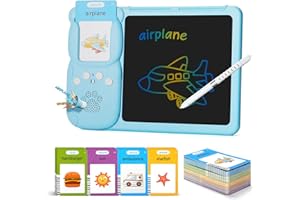 TOKIDARING 2-in-1 Talking Flash Cards with LCD Drawing Scribble Boards Speech Therapy Toys for Toddlers Learning Educational Gifts in Car Journeys for 3 4 5 Year Olds Boys Girls Montessori Toys (Blue)