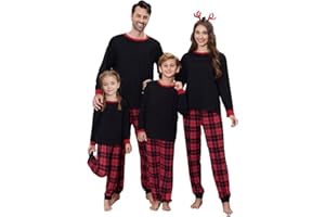 Ingerie Family Matching Pyjama Set, Long Sleeve Cotton Top with Buffalo Plaid Bottoms Loungewear Christmas PJs Set