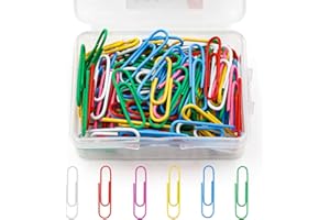 Hongtellor Coloured Paper Clips,100 PCS Paper Clips,Coloured Metal Paper Clip,Paper Clip Clamps Document with Box for Office School Stationery Document (28mm)