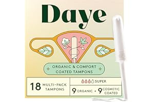 Daye Mixed Pack Tampons with Sugarcane Applicator, 9 Organic + 9 CBD, No-Shed Sleeve, Ocean-Safe Flushable Wrapper, 100% Organic Cotton, Super Absorbency, 18 Count