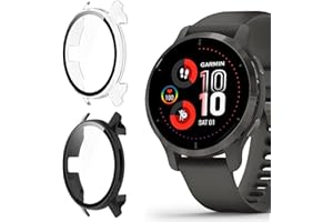 KeeFos 2 Piece Case Compatible with Garmin Venu 2S, PC Protective Cover with Tempered Glass Screen Protector, Overall Protective Case for Garmin Venu 2S - Black+Transparent