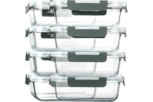 M MCIRCO 8 Packs 860 ml Glass Food Storage Containers Set for Food, Dishwasher, Microwave & Freezer Friendly - Leak-Proof,
