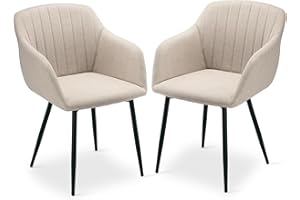 Goeurvant Modern Dining Chairs with Armrests Set of 2 Upholstered Chairs for Dining Room, Kitchen, Living Room, Ergonomic with Contoured Backrest and Metal Legs Beige