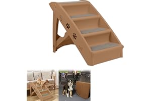 Suusolny Braun Klappbare Hundetreppe 4 Stufen Haustiertreppe mit Rutschfester Matte Hunderampe Katzentreppe 50cm hohe Haustiertreppe Bis 75kg für Hunde und Katzen