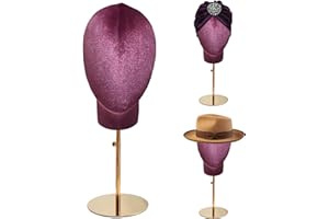 TINGSING Supporto per testa di manichino femminile, in velluto, appuntabile, per parrucche e cappelli, con base in metallo retrattile, 45-61 cm, per cappelli, parrucche, gioielli, abbigliamento,