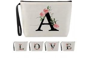 Blisswave Trousse de Toilette A-Z, Cadeaux Personnalisés pour Femmes, Fille, Maman et Amies, Noël, Anniversaires, Petite Trousse Maquillage Rose Élégante et Mignonne, Ornée de Vos Initiales (Beige)