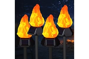 pearlstar Solar Outdoor Torch Lights with Flickering Flame, 4Pack Solar Outdoor Lights, Waterproof LED Flame Torches for Outdoor Camping Garden Landscape Patio Path