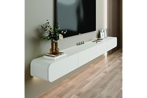 FPIGSHS Solid Wood Floating TV Unit with 2 drawer 120cm Modern Wall-Mounted TV Cabinet white hanging TV stand Media Console Shelf with Storage for Living Room, Bedroom – Fully Assembled(Color:A,Size:120cm)