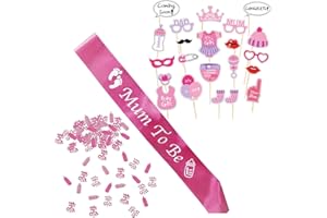 ‎JONAMI Babyparty Deko Mädchen, Baby Shower Madchen, Baby Party Dekoration fur Babydusche Rosa, Neugeborene Fotorequisiten Masken, Mum to Be Fuchsie Schärpe und Konfetti