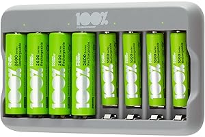 100% PEAKPOWER PeakPower Akku Ladegerät AA AAA | Batterie Ladegerät inkl. 8 Akkus (4X AA + 4X AAA Akku), Überladeschutz, Sicherheits-Timer (USB Ladegerät Batterien in plastikfreier Verpackung)