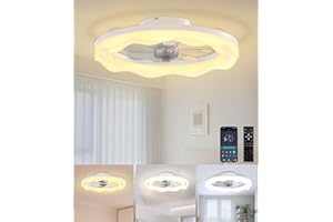 JAYNLT Ventiladores de Techo con Luces y Control Remoto, 50CM Diameter Ventilador LED Regulable 3000K-6500K, Control Remoto por APP, 6 Velocidades de Viento para Dormitorios Salón-Blanco