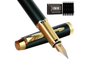 Zalantan Fountain Pen, luxury pens, Fine point smooth writing pens for journaling fancy pens with Gift Case 10 black ink cartridges an ink converte nice pens metal pen writer gifts (Matte Green)