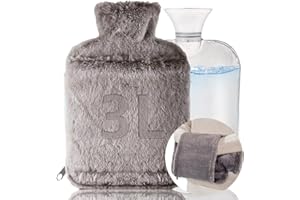 LinjunFa Peluche Borsa Acqua Calda con Copri - 3L Grande Boule Acqua Calda con Trasparente PVC Fodera Borse Acqua Calda, XL Borsa Dell'acqua Calda Mani, Pelliccia Bettflasche Belle How Water Bottle