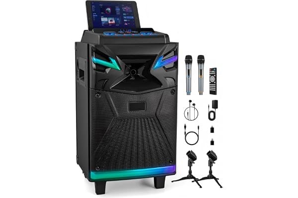 GTSK10-1 DSP Machine de karaoké avec Streaming Intégré, Système de sonorisation Bluetooth 2 Micros, lumière RVB, Support TF/USB/AUX/FM, Permet la Musique en Ligne, idéal pour Adultes, fête, soirée