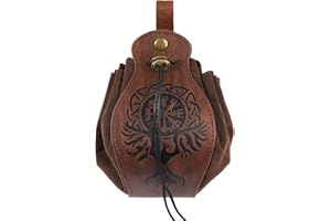 COSFAN Bourse Vintage en Cuir avec Boussole Viking - Sac de Ceinture, Porte-Monnaie Médiéval, Sac à Clés Rétro pour Tir à l'Arc, LARP - Accessoires pour Homme et Femme
