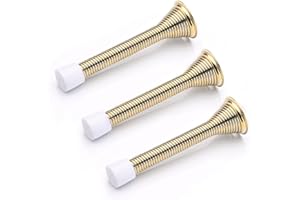 Melofo 85 mm Spring Door Stop 3 Pack Wall Mounted Spring Door Stopper Metal Door Stop Skirting Board Buffer Doorstop with Base Screws Rubber Bumper Tips for Protect Walls and Doors