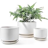 LE TAUCI Ceramic Flower Pots, 10.5+13+17cm, Set of 3, Flower Pots with Drainage Hole and Saucer, Indoor Planter with Mesh Pad