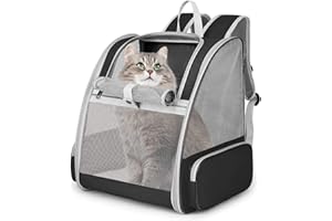 Hykiee Sac Transport Chat Chien, Sac a Dos Chat Respirant Pliable pour Petits Chats et Chiens Chiot avec Laisse de Sécurité Intérieure, Durable et Robuste, Charge Maximale 8kg, 31 * 29 * 40cm, Noir