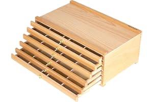 MEEDEN Caja de almacenamiento de 6 cajones para artistas, portátil, plegable, multifunción, de madera de haya, con compartimentos y cajón, para pasteles, lápices, bolígrafos, pinceles, sellos