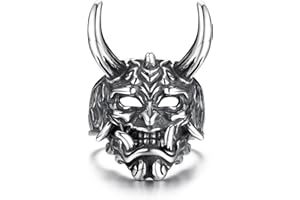 GTHIC Men’s Stainless Steel Japanese Oni Mask Skull Rings Vintage Hannya Half Mask Jewelry US Size 7-13